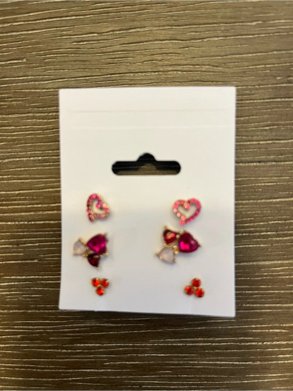Adorable Pink & Red Heart Stud Earring Set - 3 Pairs